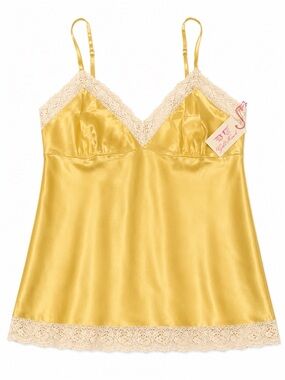 💛 Gold Hawk Longline Silk Camisole – Luxe Lace Trim | NWT💛